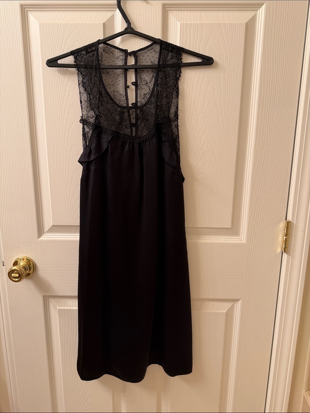 Black 100% Silk with Lace-Detail Mini Dress